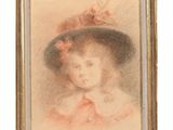 a drawing of a woman wearing a hat with flowers in her hair