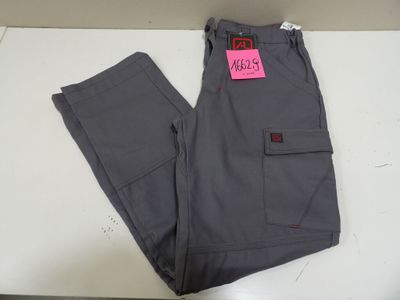 men ' s grey cargo pants with a pink tag on the side