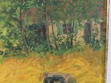 a painting of two men in a field of grass