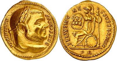 a gold coin with an image of a man and a woman on it
