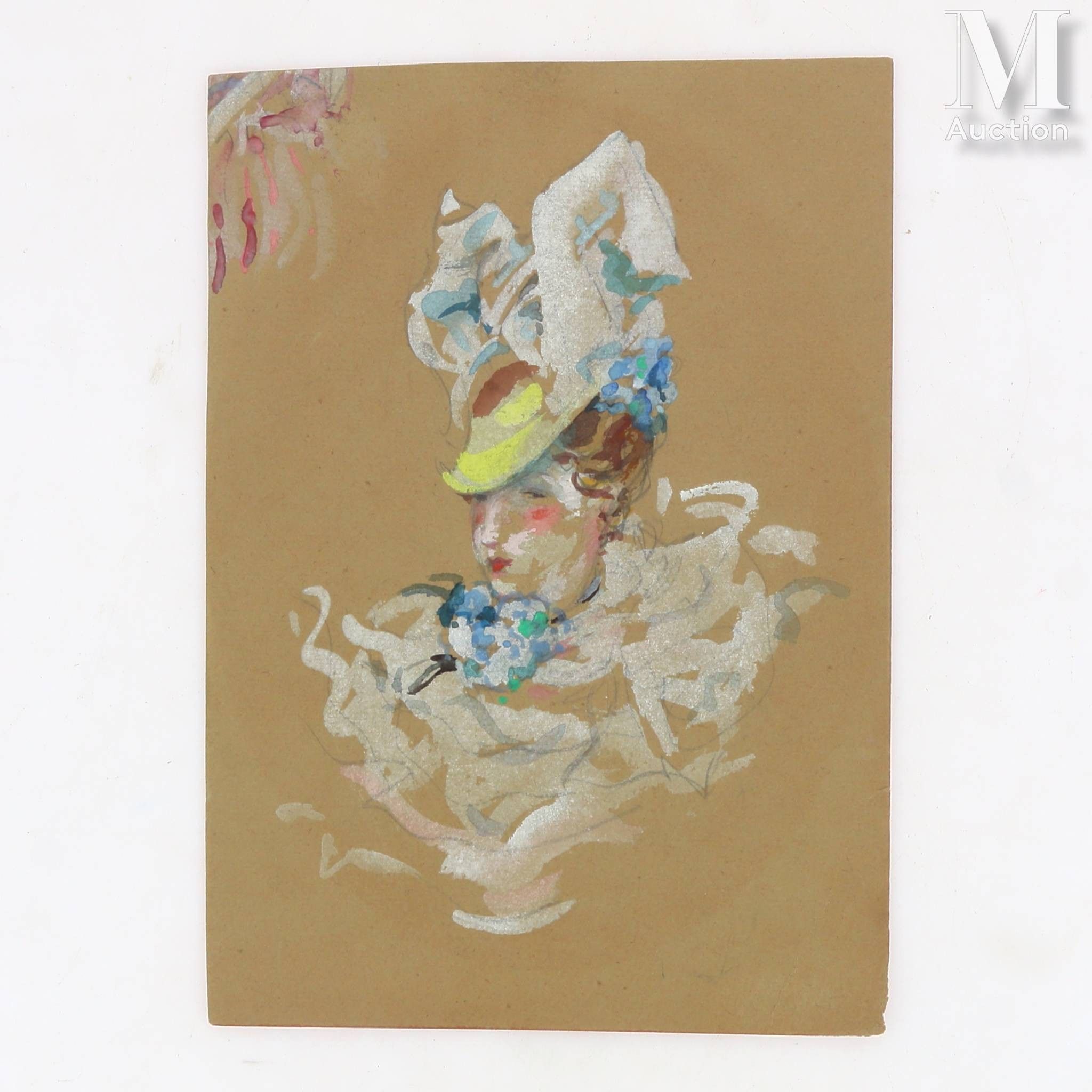 Jules CHÉRET (1836-1932), attribué à Elégante au chapeau Gouache et crayon sur papier Porte une trace de signature au...