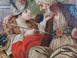 un tableau représentant un homme et une femme assis sur un lit