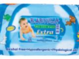 a close up of a packet of baby wet wipes on a white background