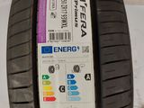 a close up of a tire with a sticker on the side of it