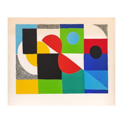 an image of a painting with different colors and shapes on a white background