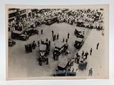 a black and white photo of a large crowd of people