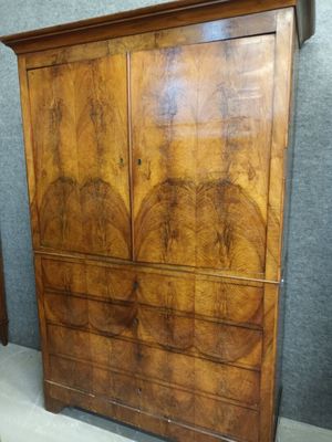 Grand buffet deux corps en bois de placage (ronce de bois ex… - Photo 1