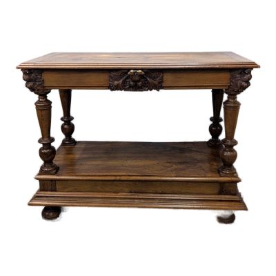 an image of a wooden table with a drawer underneath it