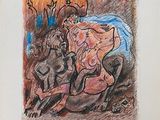 une image représentant un dessin d'une femme et d'un chien