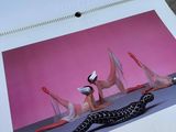 a picture of a woman laying on the ground with a snake in front of her