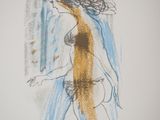 un dessin représentant une femme en maillot de bain sur un mur