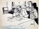 drawing of a woman talking on a cell phone while another woman looks on