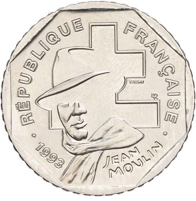 Sur la pièce figure l'image d'un homme coiffé d'un chapeau et d'une croix