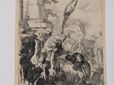 a picture of a drawing of a man on a horse