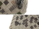 two pictures of a purse with a chain on it