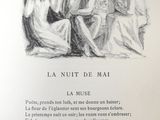 an open book with a black and white drawing of three women sitting on a bench