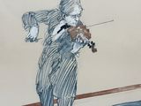 a drawing of a man playing a violin on the floor