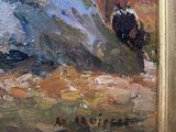 a painting of a man sitting on a rock in the woods