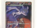 La carte Pokémon se trouve dans un étui en plastique transparent posé sur une surface blanche.