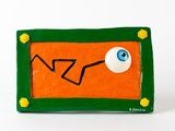 une image orange et verte sur laquelle figure un œil