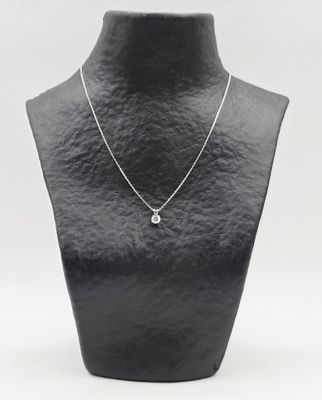un mannequin noir portant un collier argenté sur fond blanc