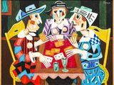 tableau représentant un groupe de personnes jouant aux cartes autour d'une table