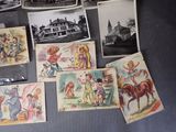 many pictures of children playing with toys on the table