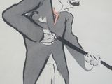 drawing of a man in a suit with a cane in his hand