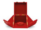 an open red box with a red lid on a white background