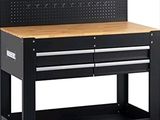 un établi noir muni de deux tiroirs et d'un plateau en bois