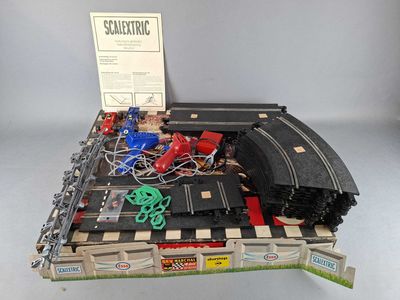 a toy train set on display on a table