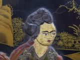 a painting of a woman sitting on a chair