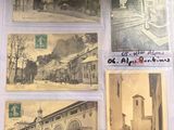 several old photos of old buildings and people on the street