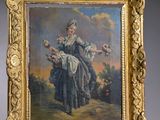 an image of a painting of a woman with flowers in her hand