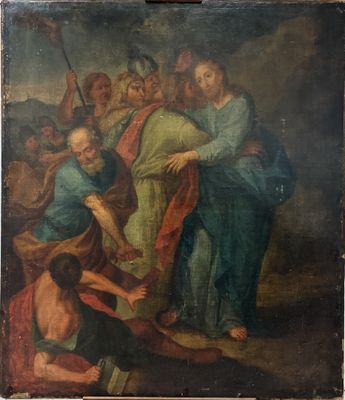 an old painting of a group of people in a field