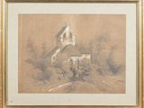 an image of a drawing of a house in the middle of a field