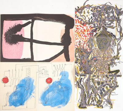 une photo représentant un tableau et un dessin posés sur une table