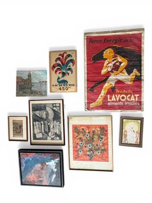 Réunion de - Max NINON. Pochoir Art Déco figurant un couple.…