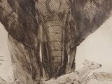 a drawing of an elephant that is standing in the grass