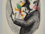 dessin représentant un homme tenant un pinceau et une palette à la main
