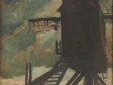 an image of a painting of a windmill in a field