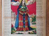 an open book with a picture of a woman in a red dress