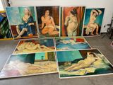 six paintings of women sitting on the floor next to each other