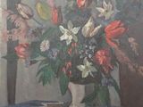 une peinture de fleurs dans un vase sur une table