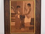 tableau représentant un homme et une femme jouant au baseball