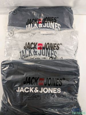 three pairs of jack and jones t - shirts sitting on top of each other