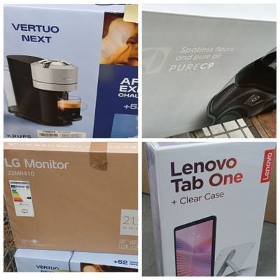 quatre vues différentes d'une machine à café et d'une boîte de café