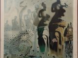 an image of a painting of a man riding a horse in the desert