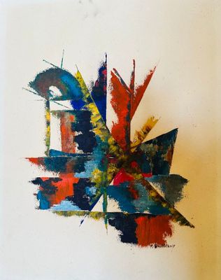 peinture abstraite représentant une fleur colorée sur fond blanc