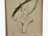 an old drawing of a woman with a feather on her head
